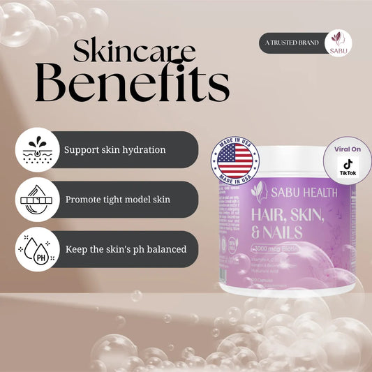 Skincare benefits of a product with a visible brand logo on a beige background