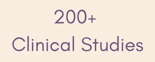 Text '200+ Clinical Studies' on a beige background